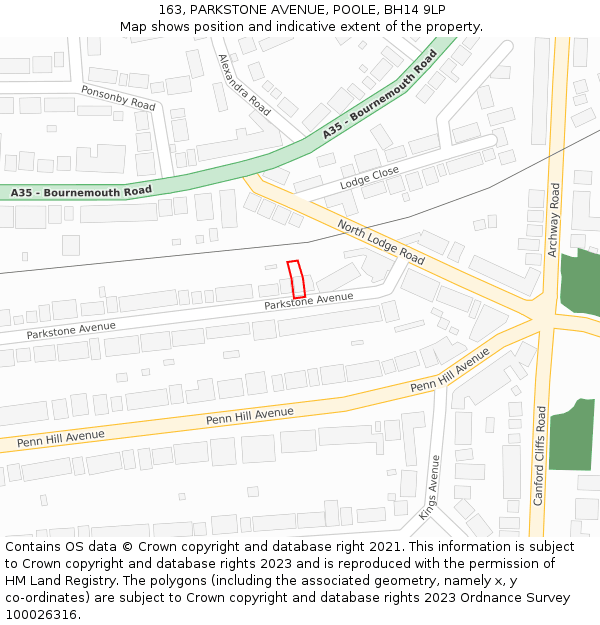 163, PARKSTONE AVENUE, POOLE, BH14 9LP: Location map and indicative extent of plot