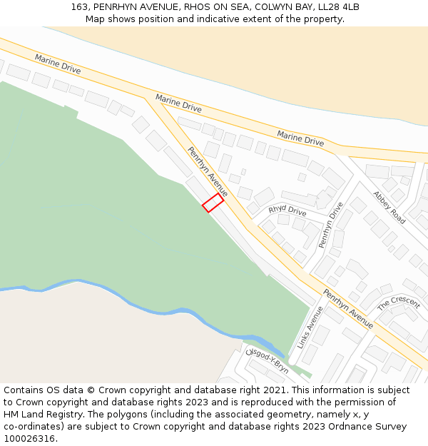 163, PENRHYN AVENUE, RHOS ON SEA, COLWYN BAY, LL28 4LB: Location map and indicative extent of plot