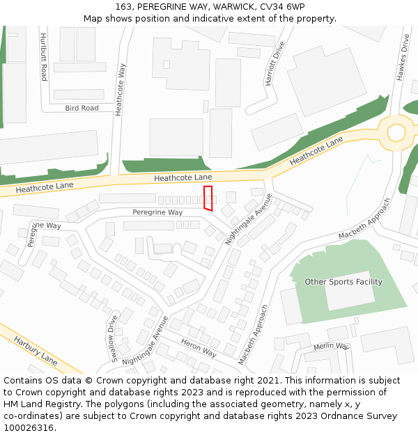 163, PEREGRINE WAY, WARWICK, CV34 6WP: Location map and indicative extent of plot