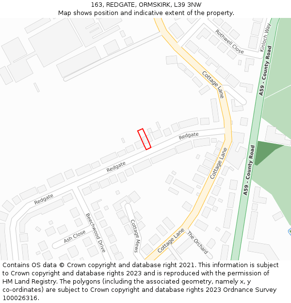 163, REDGATE, ORMSKIRK, L39 3NW: Location map and indicative extent of plot