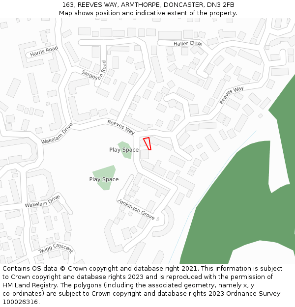 163, REEVES WAY, ARMTHORPE, DONCASTER, DN3 2FB: Location map and indicative extent of plot