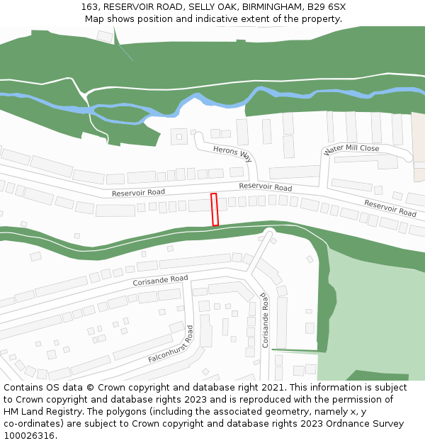 163, RESERVOIR ROAD, SELLY OAK, BIRMINGHAM, B29 6SX: Location map and indicative extent of plot