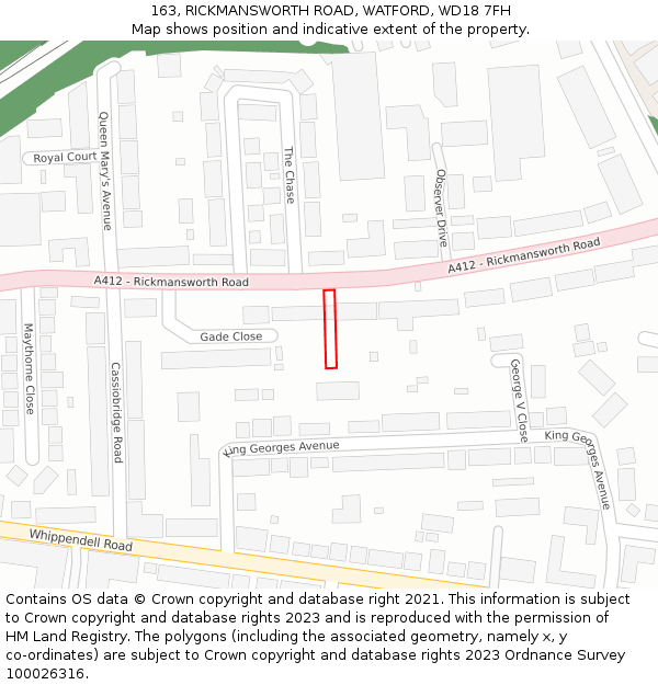 163, RICKMANSWORTH ROAD, WATFORD, WD18 7FH: Location map and indicative extent of plot