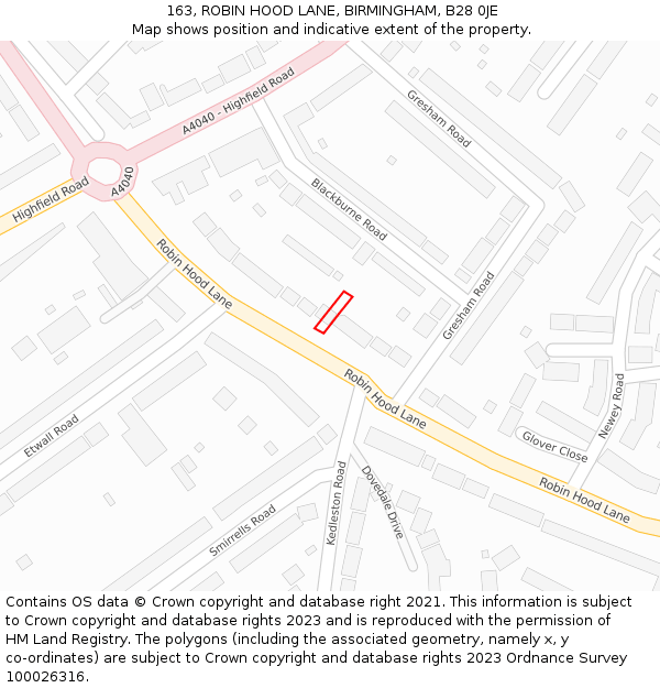 163, ROBIN HOOD LANE, BIRMINGHAM, B28 0JE: Location map and indicative extent of plot