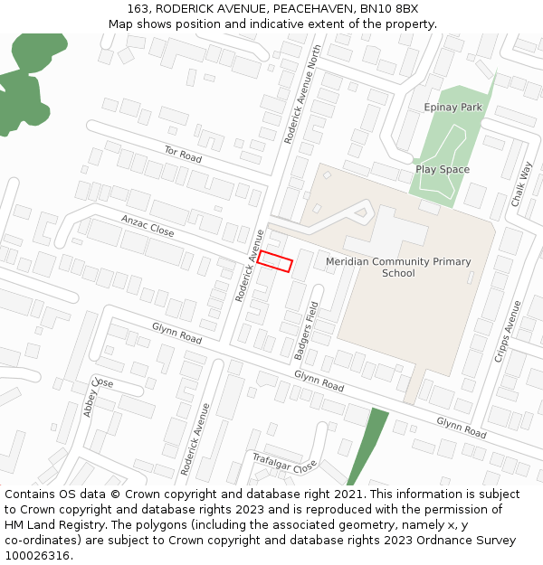 163, RODERICK AVENUE, PEACEHAVEN, BN10 8BX: Location map and indicative extent of plot