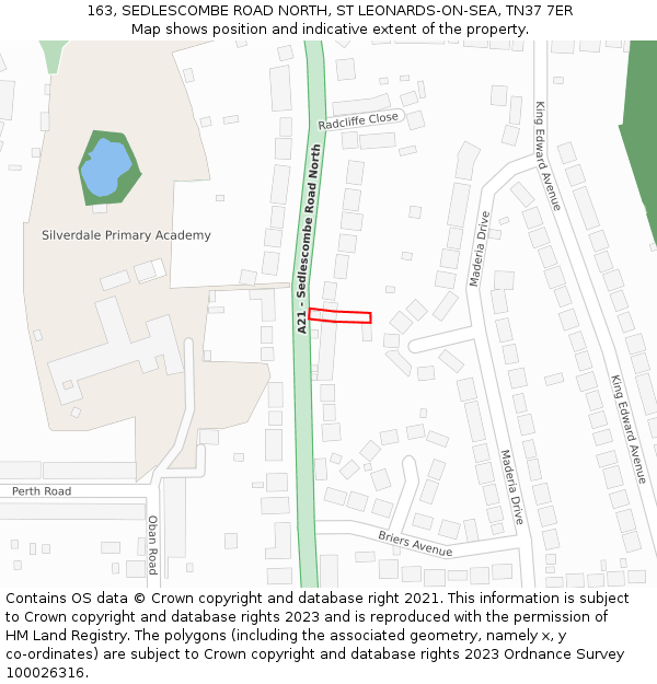 163, SEDLESCOMBE ROAD NORTH, ST LEONARDS-ON-SEA, TN37 7ER: Location map and indicative extent of plot