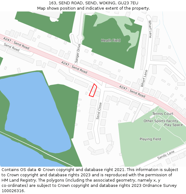 163, SEND ROAD, SEND, WOKING, GU23 7EU: Location map and indicative extent of plot