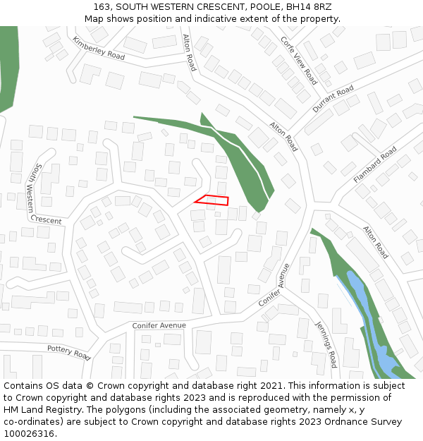 163, SOUTH WESTERN CRESCENT, POOLE, BH14 8RZ: Location map and indicative extent of plot