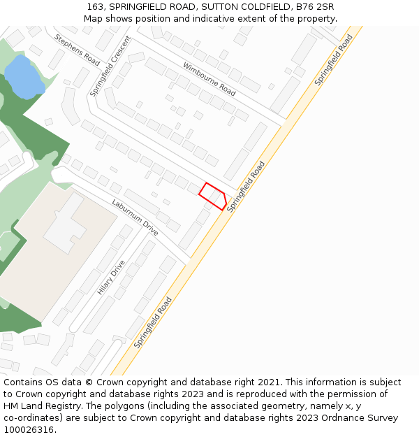 163, SPRINGFIELD ROAD, SUTTON COLDFIELD, B76 2SR: Location map and indicative extent of plot