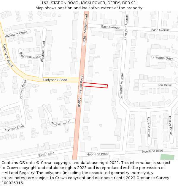 163, STATION ROAD, MICKLEOVER, DERBY, DE3 9FL: Location map and indicative extent of plot