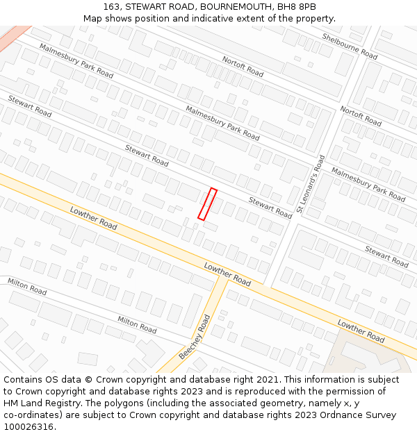 163, STEWART ROAD, BOURNEMOUTH, BH8 8PB: Location map and indicative extent of plot