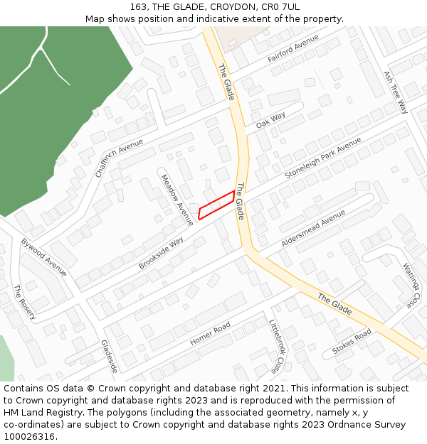 163, THE GLADE, CROYDON, CR0 7UL: Location map and indicative extent of plot