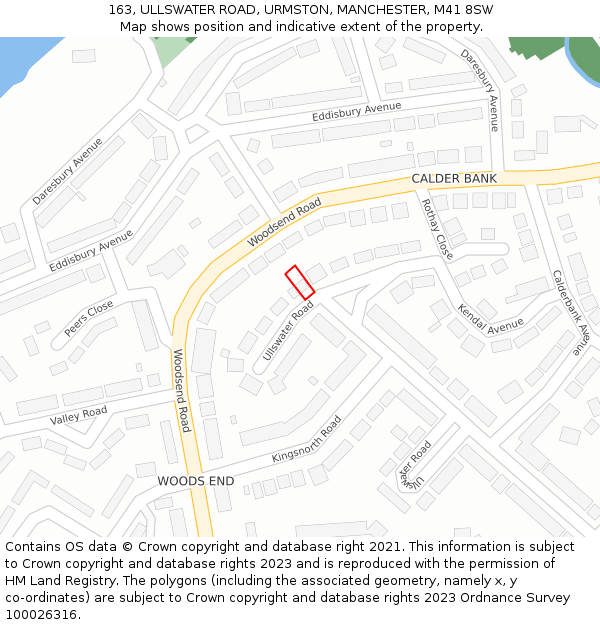 163, ULLSWATER ROAD, URMSTON, MANCHESTER, M41 8SW: Location map and indicative extent of plot