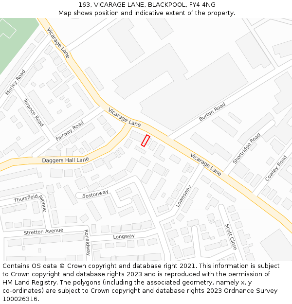 163, VICARAGE LANE, BLACKPOOL, FY4 4NG: Location map and indicative extent of plot