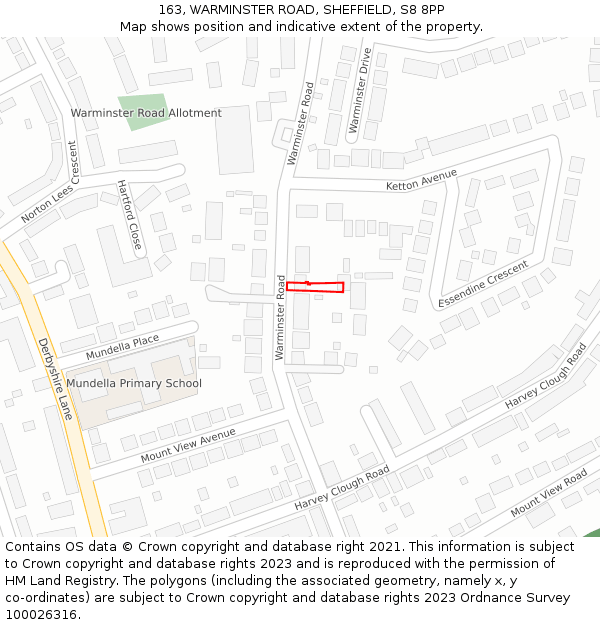 163, WARMINSTER ROAD, SHEFFIELD, S8 8PP: Location map and indicative extent of plot