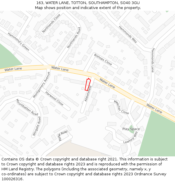 163, WATER LANE, TOTTON, SOUTHAMPTON, SO40 3GU: Location map and indicative extent of plot