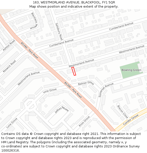 163, WESTMORLAND AVENUE, BLACKPOOL, FY1 5QR: Location map and indicative extent of plot