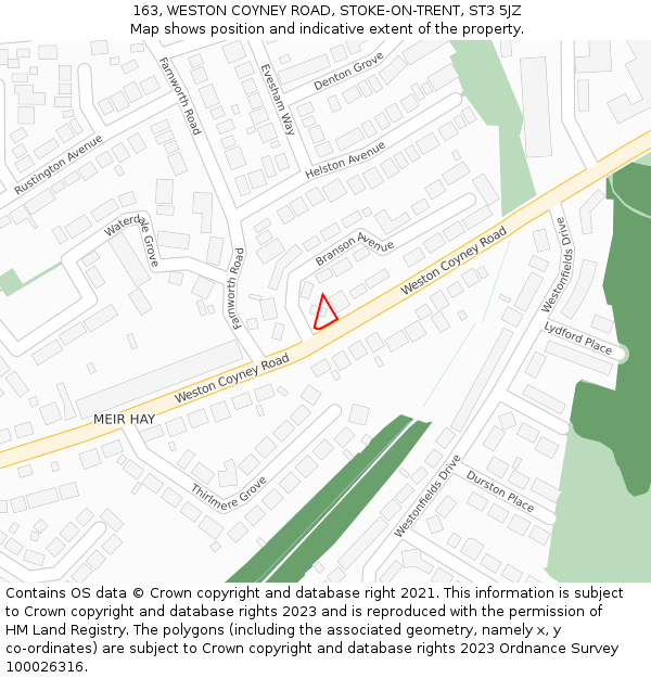 163, WESTON COYNEY ROAD, STOKE-ON-TRENT, ST3 5JZ: Location map and indicative extent of plot