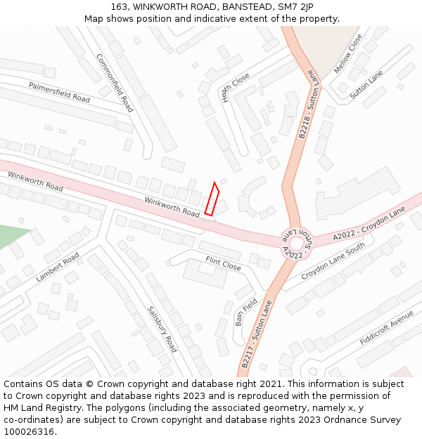 163, WINKWORTH ROAD, BANSTEAD, SM7 2JP: Location map and indicative extent of plot