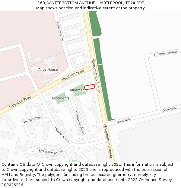 163, WINTERBOTTOM AVENUE, HARTLEPOOL, TS24 9DB: Location map and indicative extent of plot