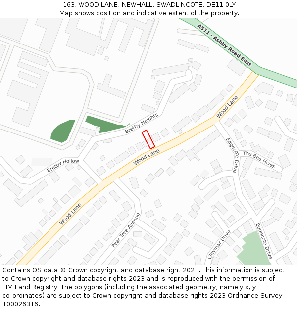 163, WOOD LANE, NEWHALL, SWADLINCOTE, DE11 0LY: Location map and indicative extent of plot