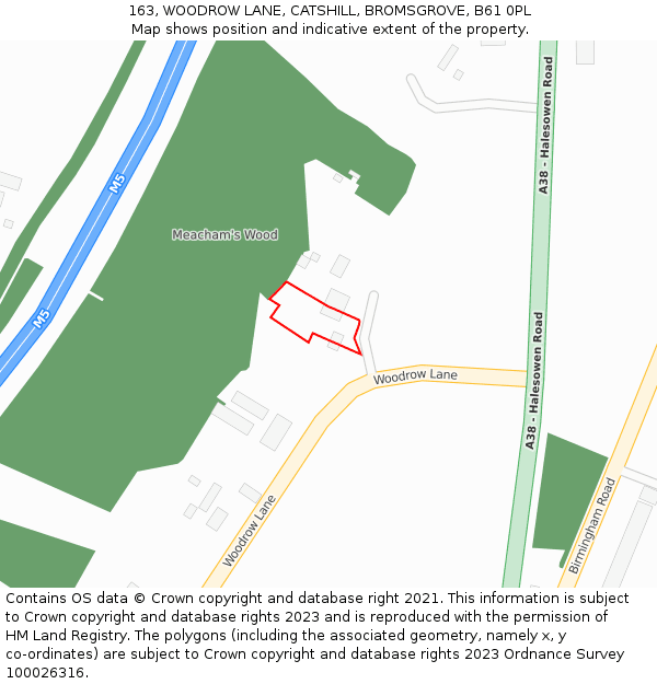 163, WOODROW LANE, CATSHILL, BROMSGROVE, B61 0PL: Location map and indicative extent of plot