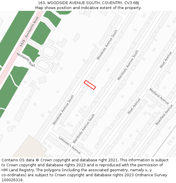 163, WOODSIDE AVENUE SOUTH, COVENTRY, CV3 6BJ: Location map and indicative extent of plot