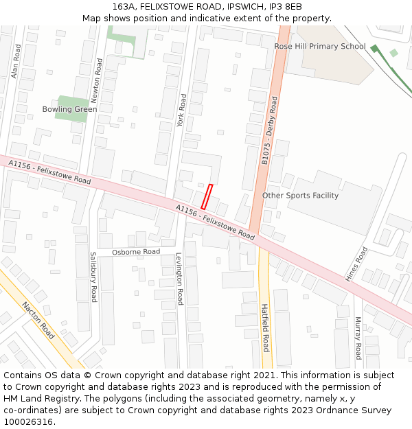 163A, FELIXSTOWE ROAD, IPSWICH, IP3 8EB: Location map and indicative extent of plot