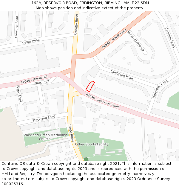 163A, RESERVOIR ROAD, ERDINGTON, BIRMINGHAM, B23 6DN: Location map and indicative extent of plot