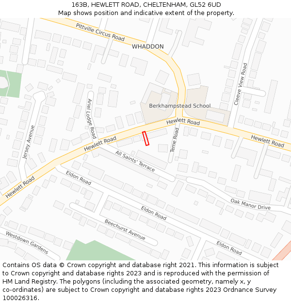 163B, HEWLETT ROAD, CHELTENHAM, GL52 6UD: Location map and indicative extent of plot