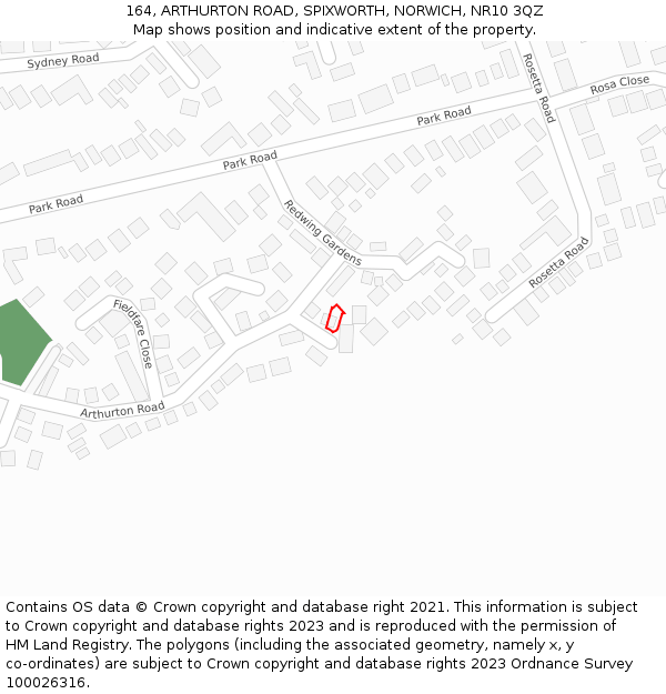 164, ARTHURTON ROAD, SPIXWORTH, NORWICH, NR10 3QZ: Location map and indicative extent of plot