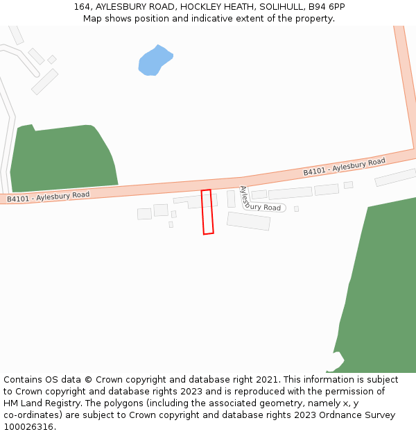 164, AYLESBURY ROAD, HOCKLEY HEATH, SOLIHULL, B94 6PP: Location map and indicative extent of plot