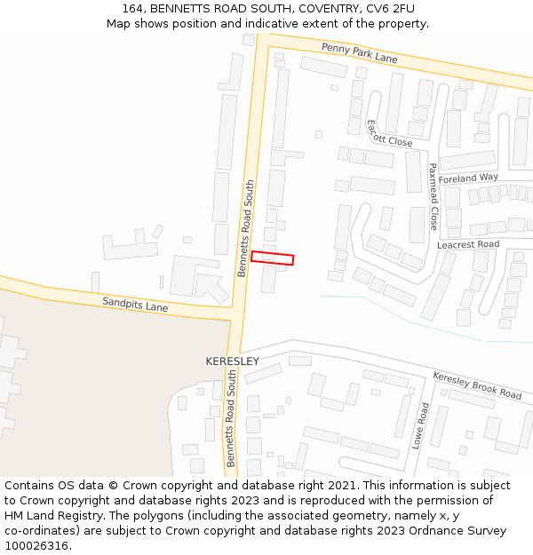 164, BENNETTS ROAD SOUTH, COVENTRY, CV6 2FU: Location map and indicative extent of plot