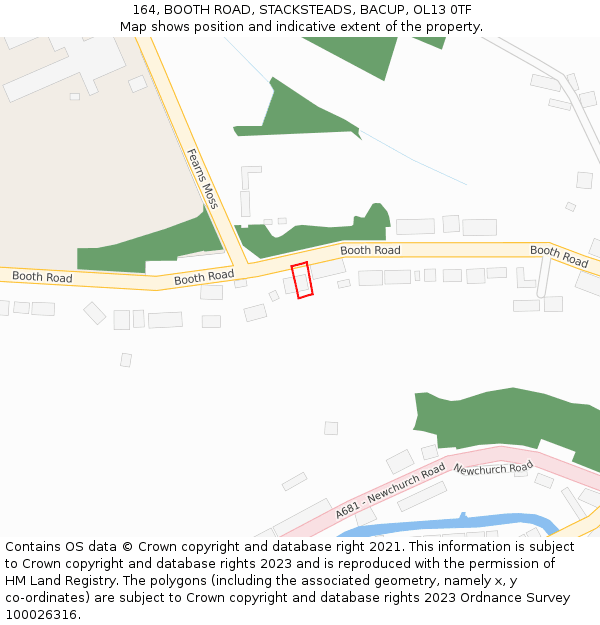 164, BOOTH ROAD, STACKSTEADS, BACUP, OL13 0TF: Location map and indicative extent of plot