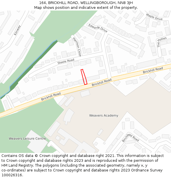 164, BRICKHILL ROAD, WELLINGBOROUGH, NN8 3JH: Location map and indicative extent of plot