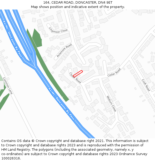 164, CEDAR ROAD, DONCASTER, DN4 9ET: Location map and indicative extent of plot