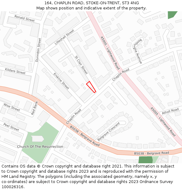 164, CHAPLIN ROAD, STOKE-ON-TRENT, ST3 4NG: Location map and indicative extent of plot
