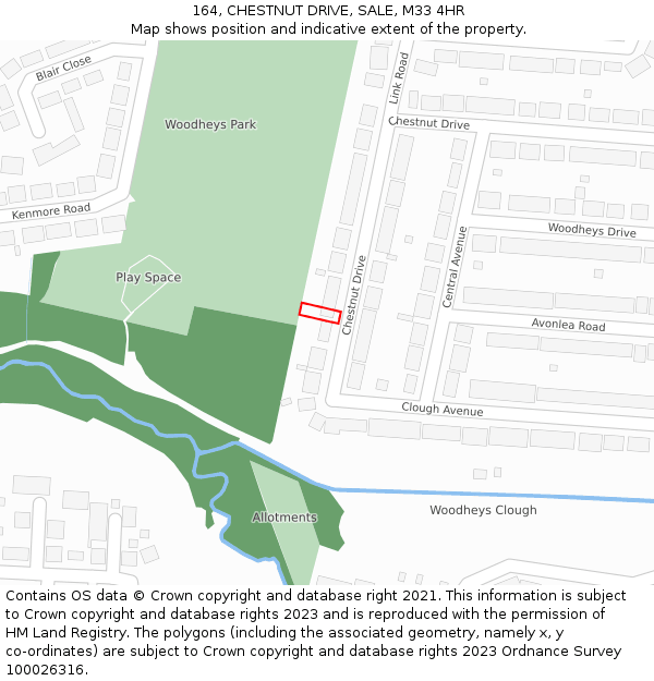 164, CHESTNUT DRIVE, SALE, M33 4HR: Location map and indicative extent of plot