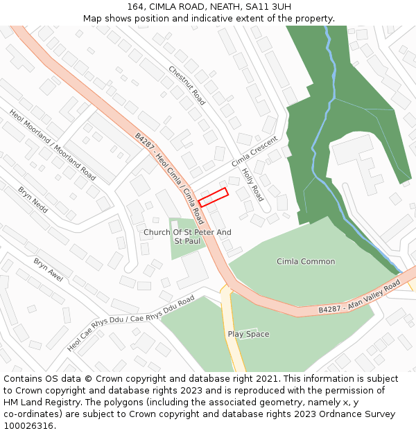 164, CIMLA ROAD, NEATH, SA11 3UH: Location map and indicative extent of plot