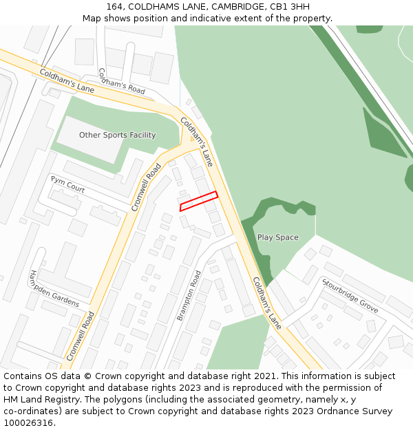 164, COLDHAMS LANE, CAMBRIDGE, CB1 3HH: Location map and indicative extent of plot