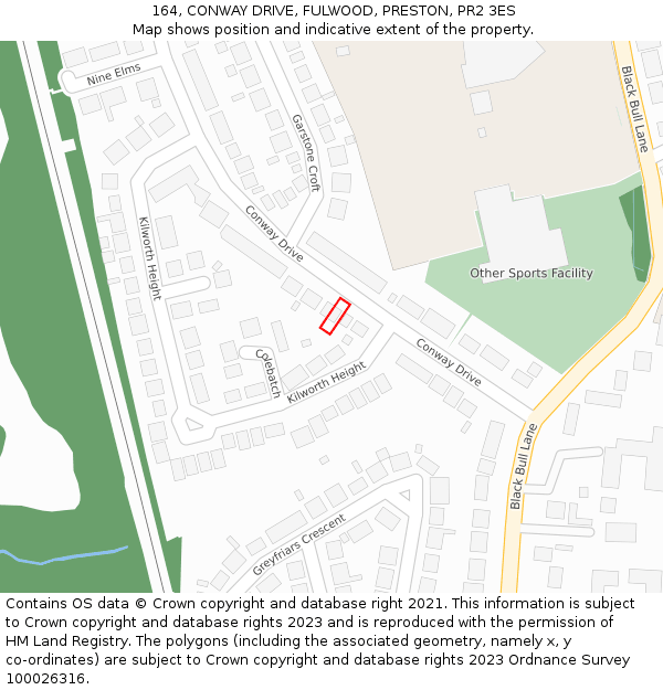 164, CONWAY DRIVE, FULWOOD, PRESTON, PR2 3ES: Location map and indicative extent of plot