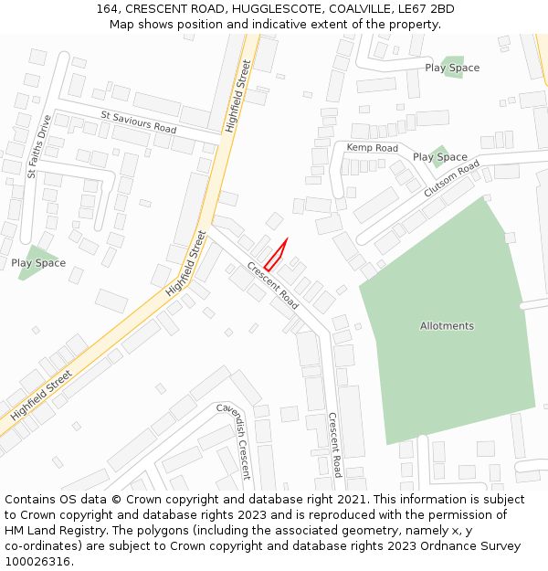 164, CRESCENT ROAD, HUGGLESCOTE, COALVILLE, LE67 2BD: Location map and indicative extent of plot