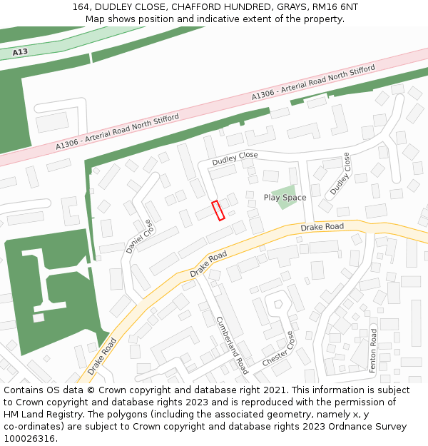 164, DUDLEY CLOSE, CHAFFORD HUNDRED, GRAYS, RM16 6NT: Location map and indicative extent of plot