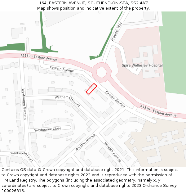 164, EASTERN AVENUE, SOUTHEND-ON-SEA, SS2 4AZ: Location map and indicative extent of plot