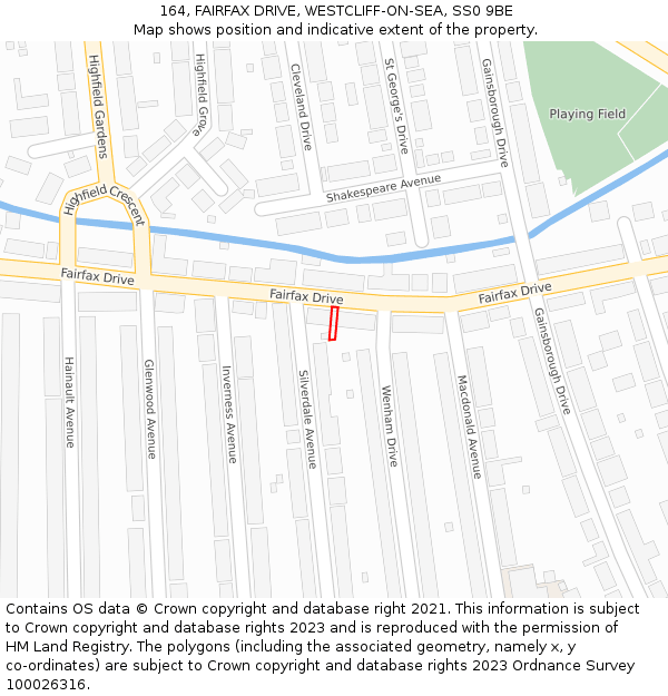 164, FAIRFAX DRIVE, WESTCLIFF-ON-SEA, SS0 9BE: Location map and indicative extent of plot