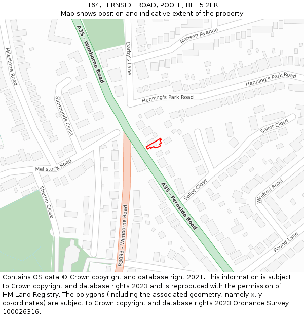 164, FERNSIDE ROAD, POOLE, BH15 2ER: Location map and indicative extent of plot