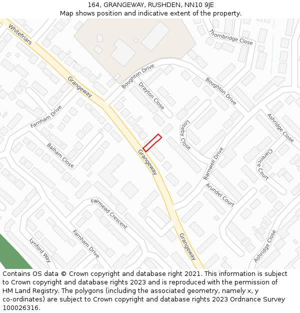 164, GRANGEWAY, RUSHDEN, NN10 9JE: Location map and indicative extent of plot