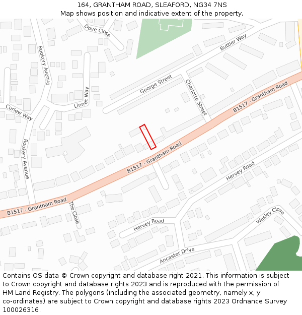 164, GRANTHAM ROAD, SLEAFORD, NG34 7NS: Location map and indicative extent of plot