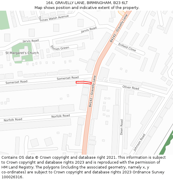 164, GRAVELLY LANE, BIRMINGHAM, B23 6LT: Location map and indicative extent of plot