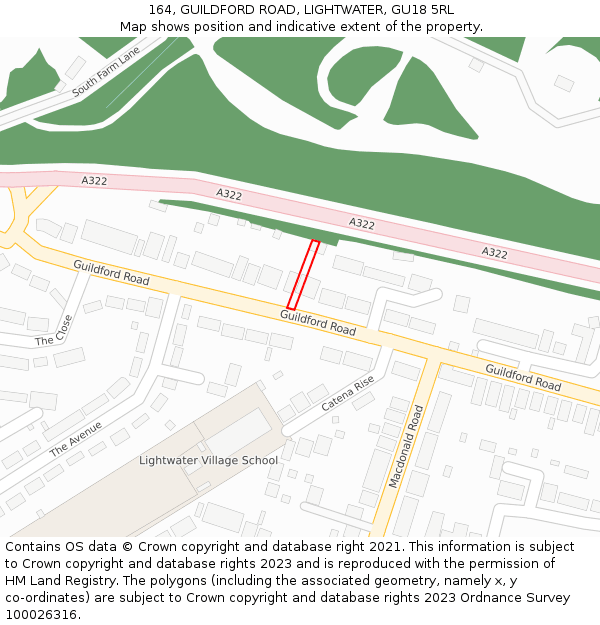 164, GUILDFORD ROAD, LIGHTWATER, GU18 5RL: Location map and indicative extent of plot